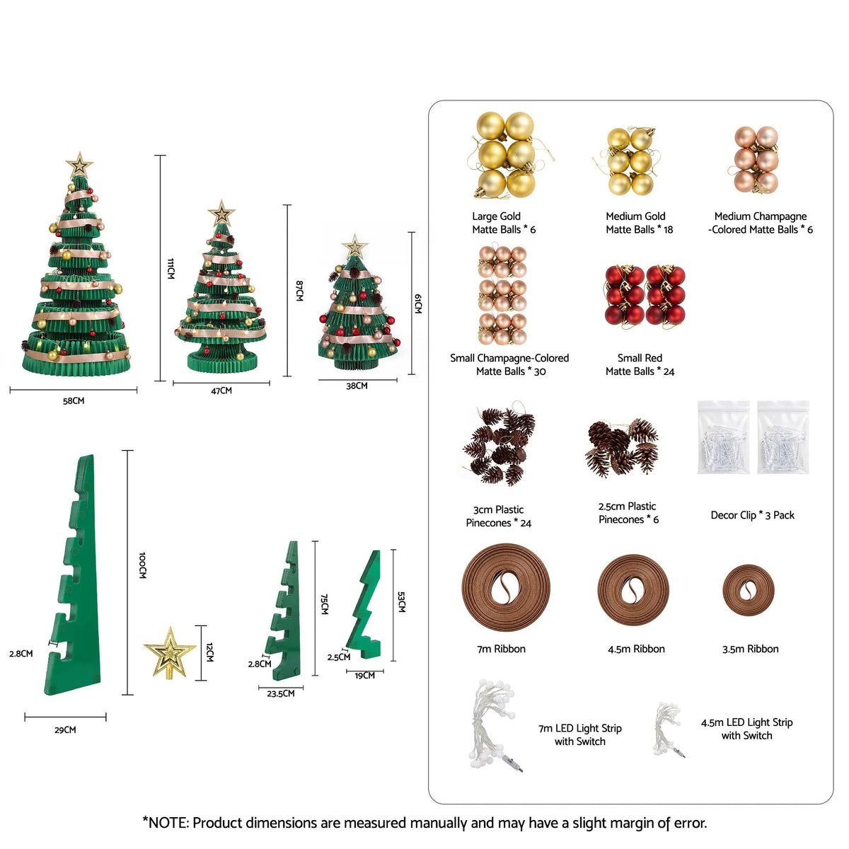 Jingle Jollys 3PCS Christmas Tree Decoration with Lights Foldable Easy Setup Tree - Image 3
