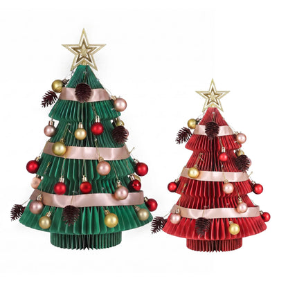 Jingle Jollys 2PCS Folding Tabletop Christmas Tree Xmas Decorations Red & Green - Image 2