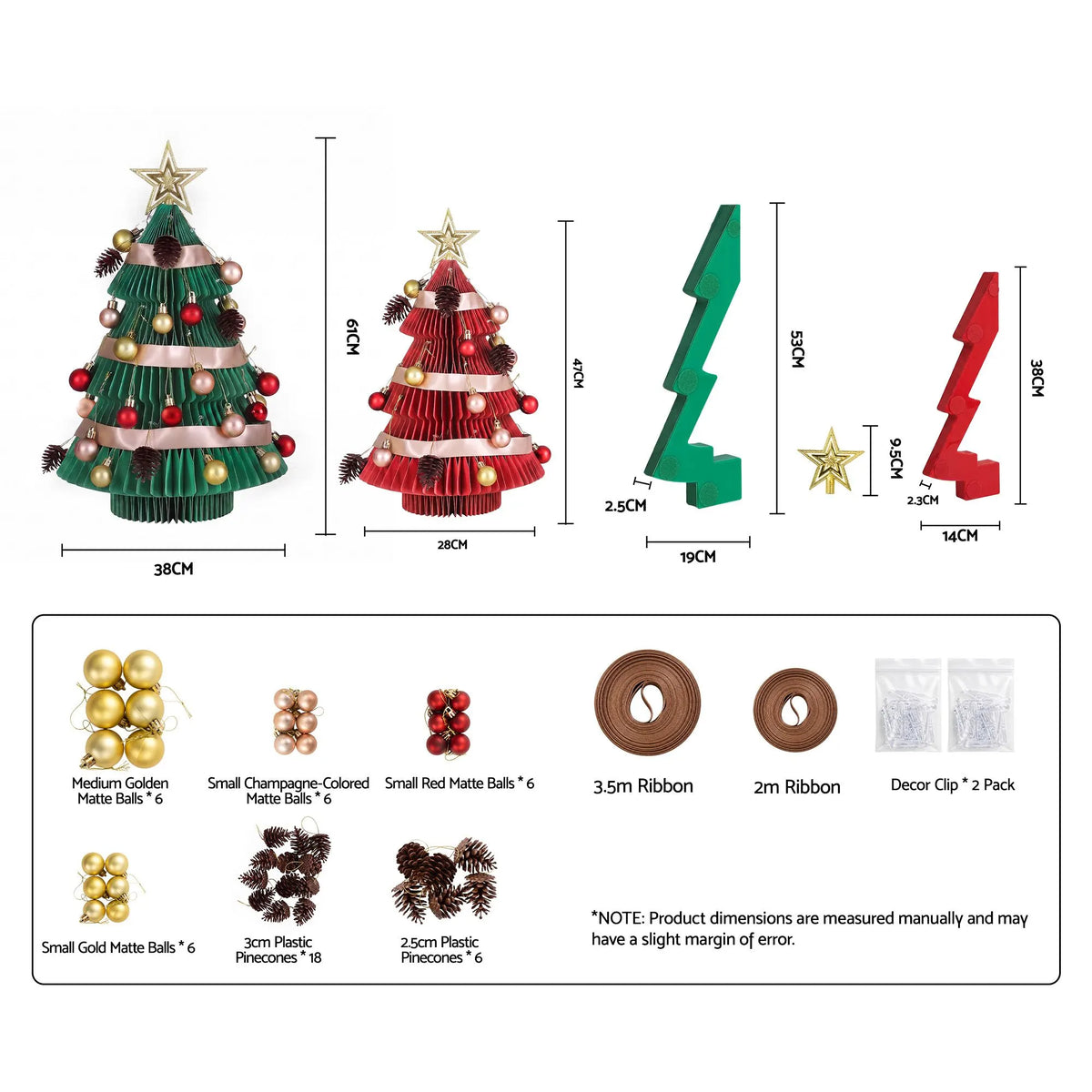Jingle Jollys 2PCS Folding Tabletop Christmas Tree Xmas Decorations Red & Green - Image 3
