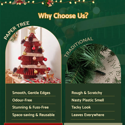 Jingle Jollys 2PCS Folding Tabletop Christmas Tree Xmas Decorations Red & Green - Image 6