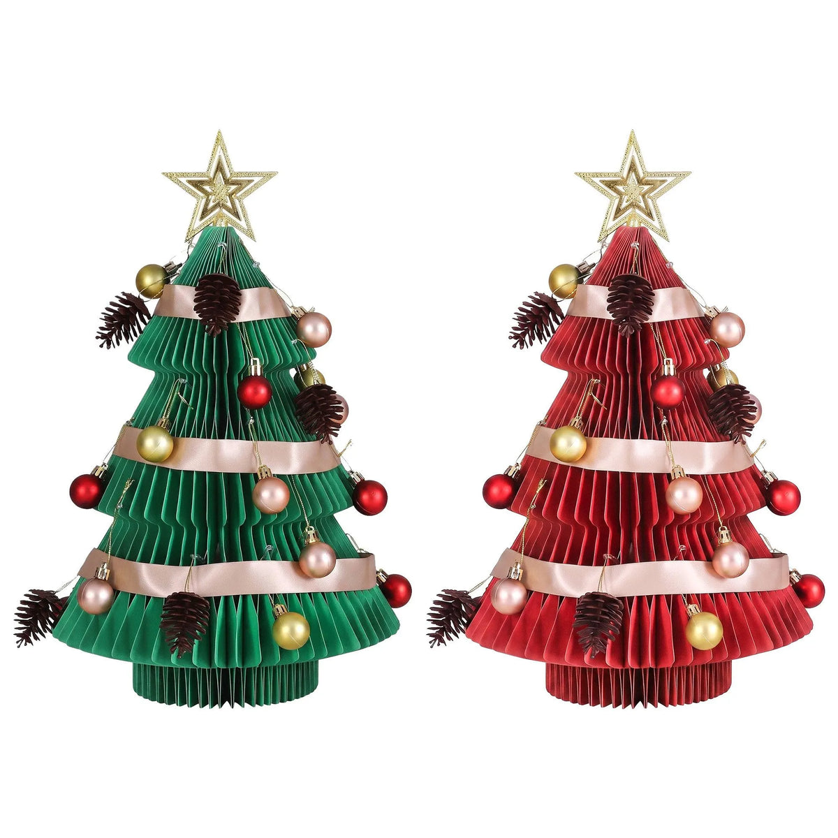 Jingle Jollys 2X Folding Christmas Tree 47CM Xmas Table Decorations Red&Green - Image 2