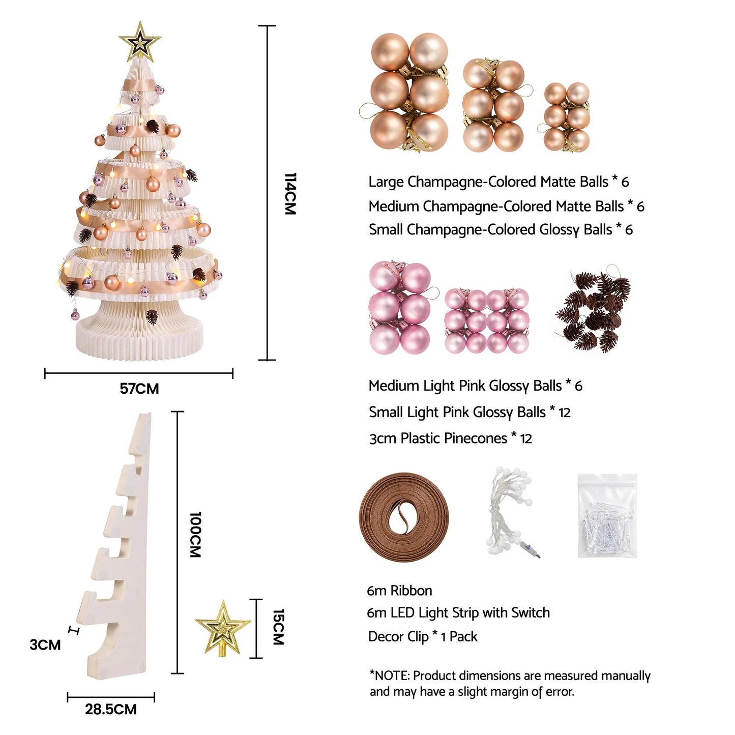 Jingle Jollys Paper Christmas Tree 114CM w/ Star Topper LEDs Xmas Decorations Kit Home Office White - Image 3