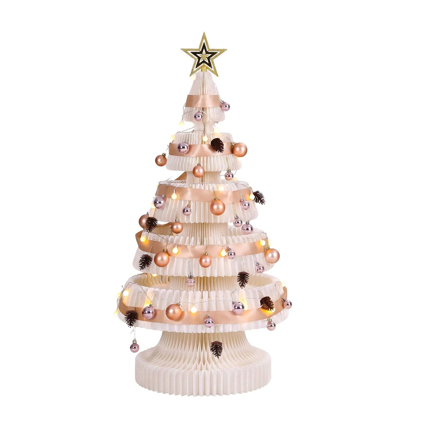 Jingle Jollys Paper Christmas Tree 114CM w/ Star Topper LEDs Xmas Decorations Kit Home Office White - Image 5