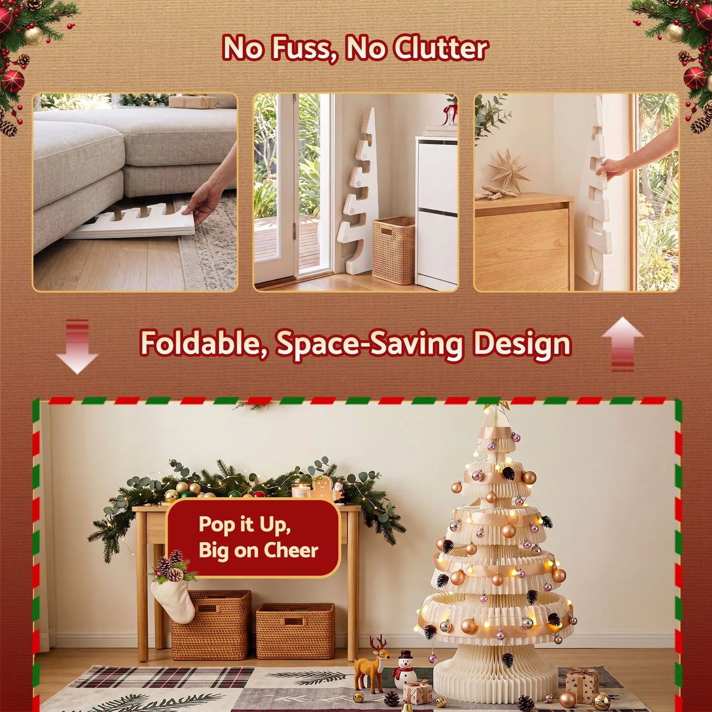 Jingle Jollys Paper Christmas Tree 114CM w/ Star Topper LEDs Xmas Decorations Kit Home Office White - Image 6