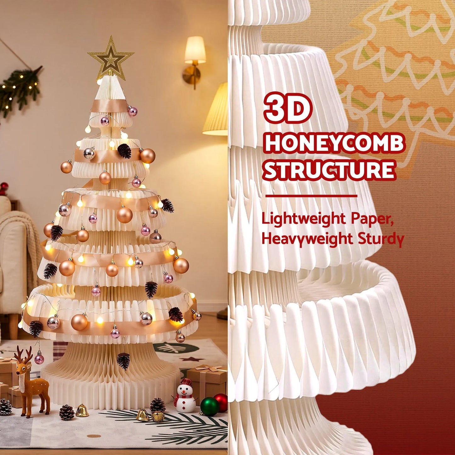 Jingle Jollys Paper Christmas Tree 114CM w/ Star Topper LEDs Xmas Decorations Kit Home Office White - Image 9