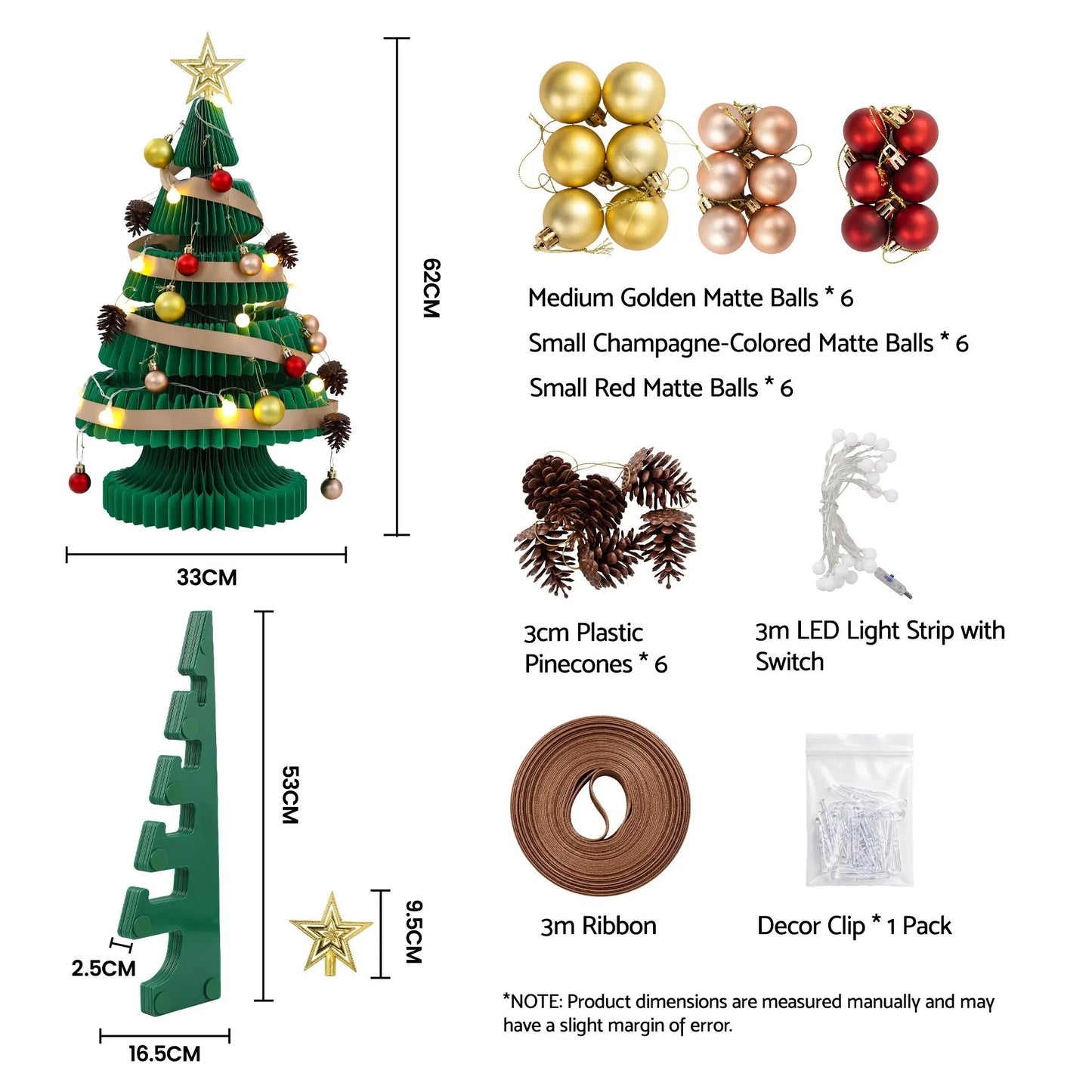 Jingle Jollys Paper Christmas Tree 62CM w/ Star Topper LEDs Xmas Decorations Kit Home Office Green - Image 2