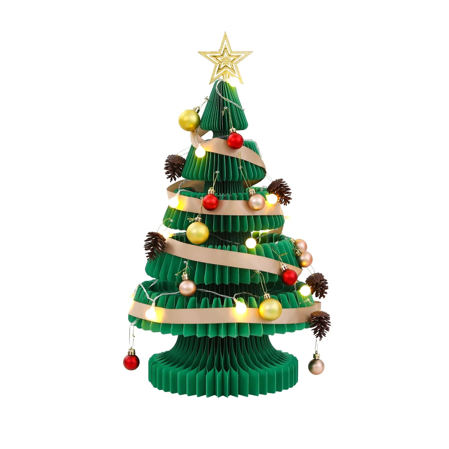 Jingle Jollys Paper Christmas Tree 62CM w/ Star Topper LEDs Xmas Decorations Kit Home Office Green - Image 4