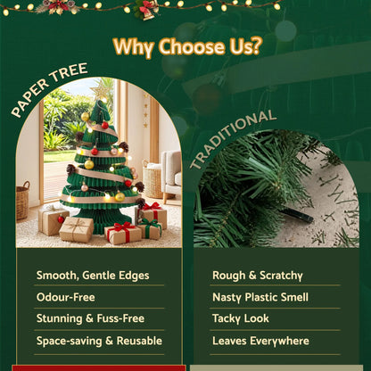 Jingle Jollys Paper Christmas Tree 62CM w/ Star Topper LEDs Xmas Decorations Kit Home Office Green - Image 6