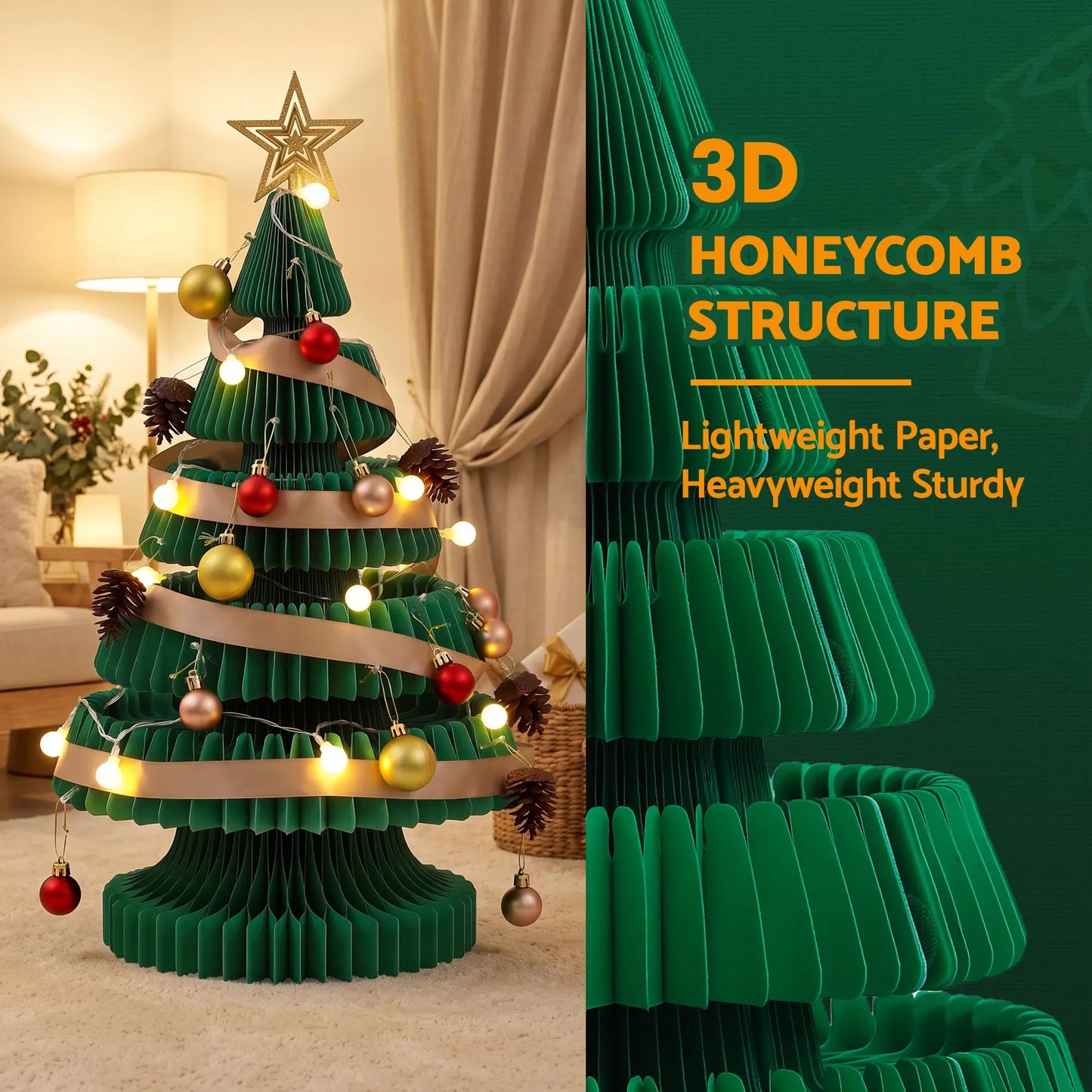 Jingle Jollys Paper Christmas Tree 62CM w/ Star Topper LEDs Xmas Decorations Kit Home Office Green - Image 8