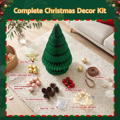 Jingle Jollys Paper Christmas Tree 62CM w/ Star Topper LEDs Xmas Decorations Kit Home Office Green - Image 9