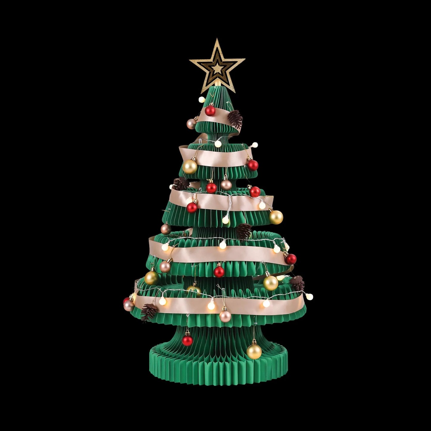 Jingle Jollys Paper Christmas Tree 87CM w/ Star Topper LEDs Xmas Decorations Kit Home Office Green - Image 2