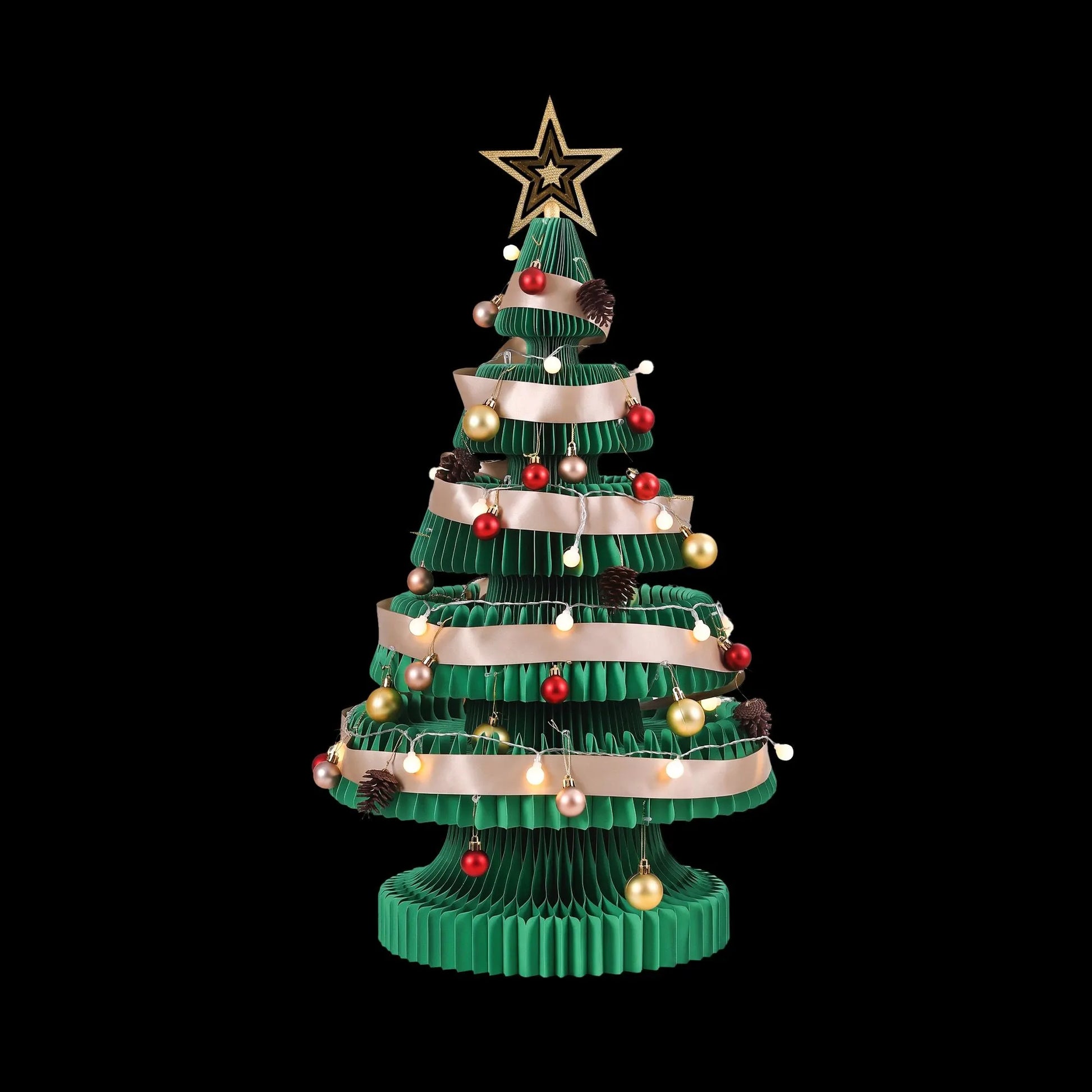 Jingle Jollys Paper Christmas Tree 87CM w/ Star Topper LEDs Xmas Decorations Kit Home Office Green - Image 2