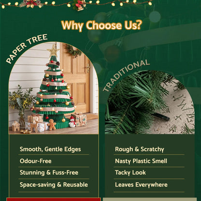 Jingle Jollys Paper Christmas Tree 87CM w/ Star Topper LEDs Xmas Decorations Kit Home Office Green - Image 7