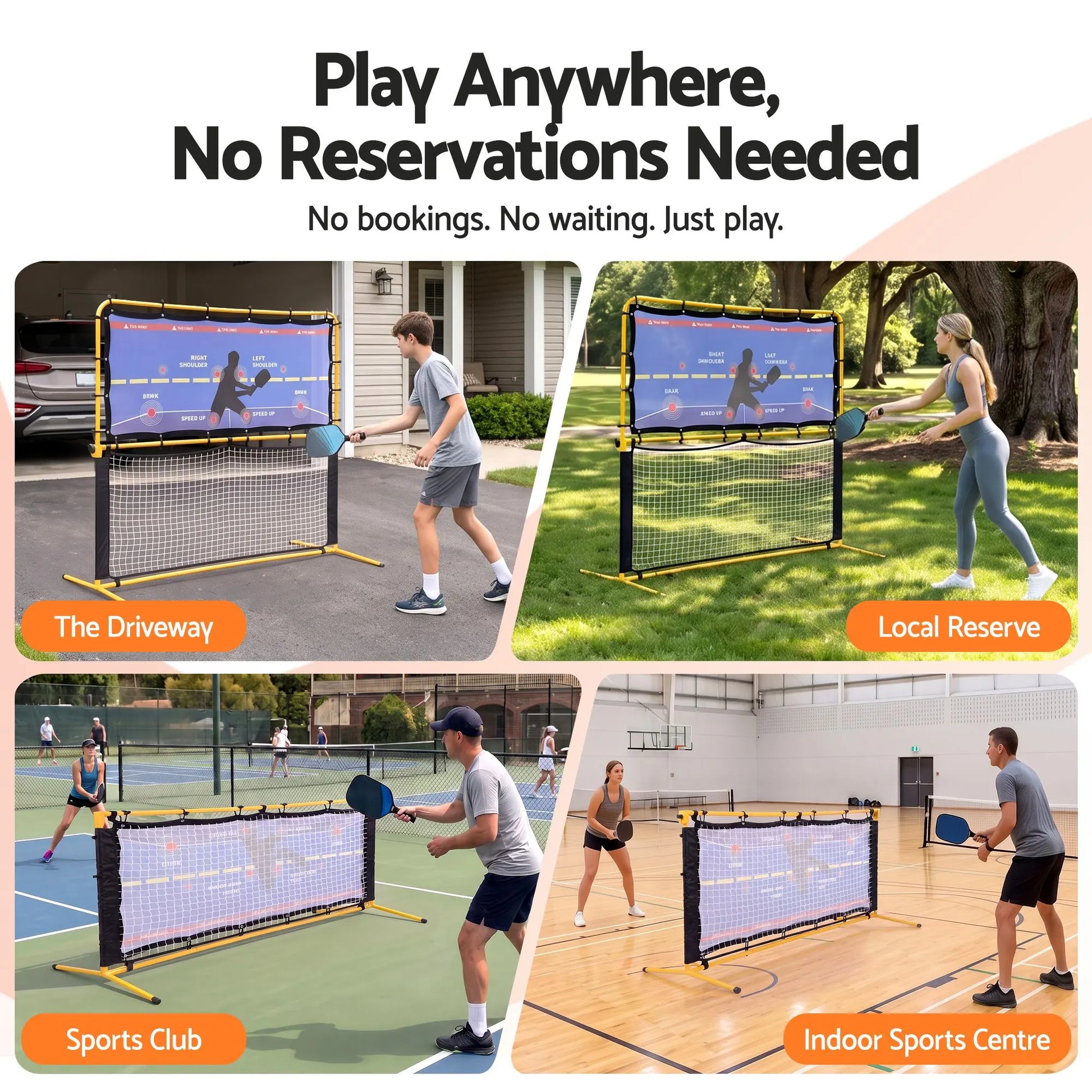 Everfit Pickleball Net Rebounder Portable Training Practice 6FT Black Yellow - Image 6