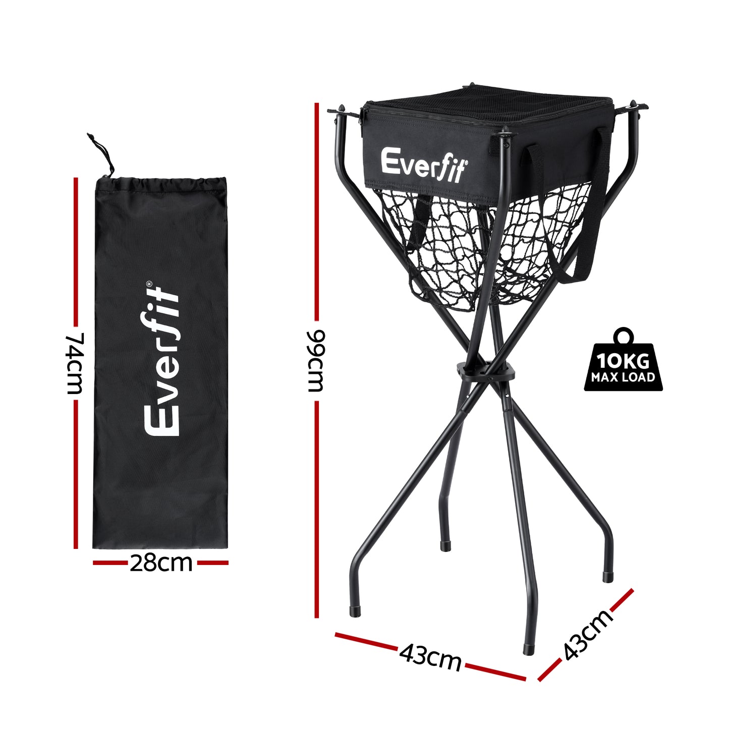 Everfit Portable Ball Cart Foldable Pickleball Tennis Baseball Softball - Image 2