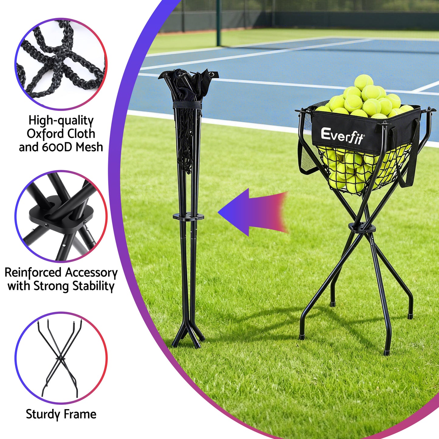 Everfit Portable Ball Cart Foldable Pickleball Tennis Baseball Softball - Image 4