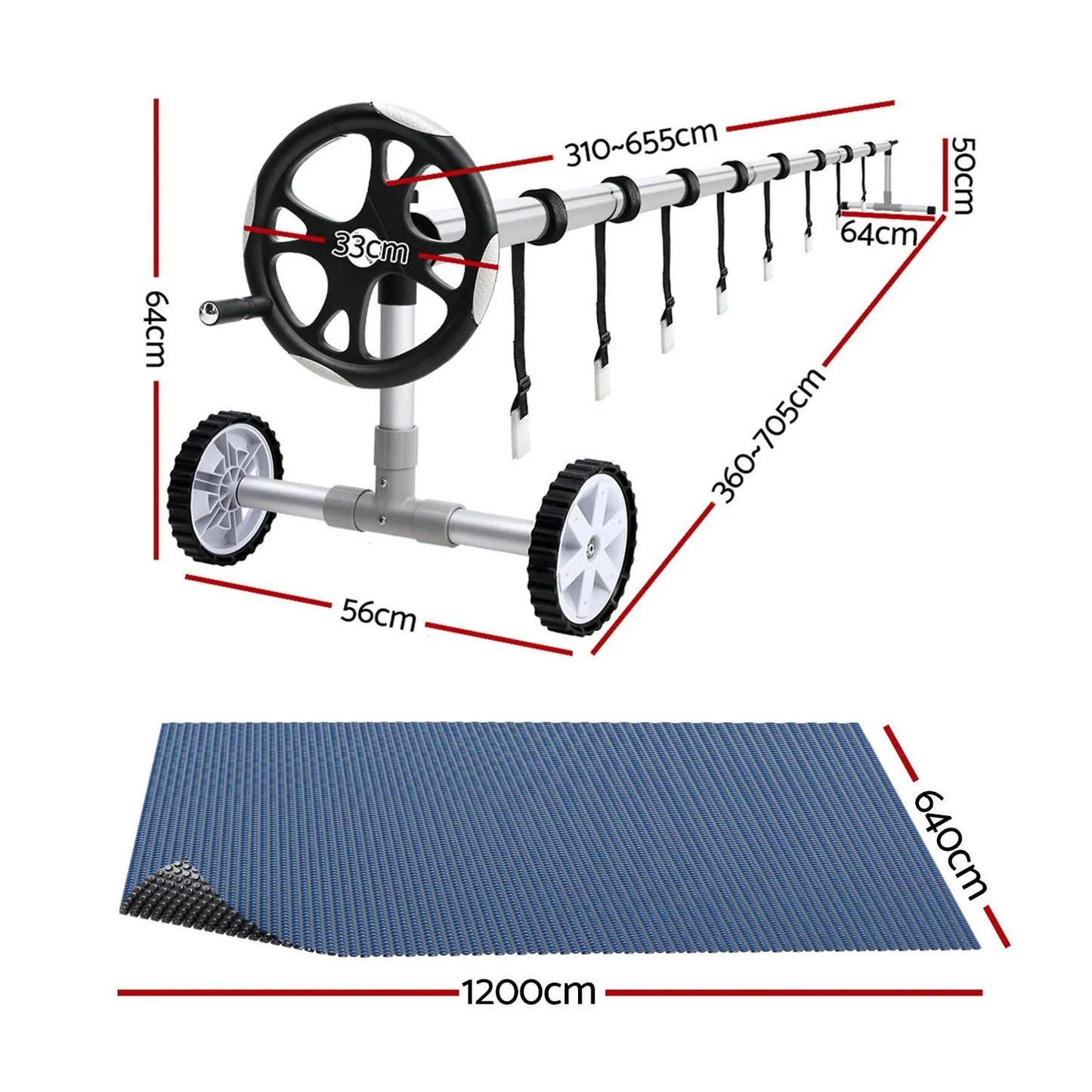 Aqua Buddy Pool Cover 600 Micron 12x6.4m w/ Roller 6.55m Swimming Pools Black Solar Blanket - Image 2