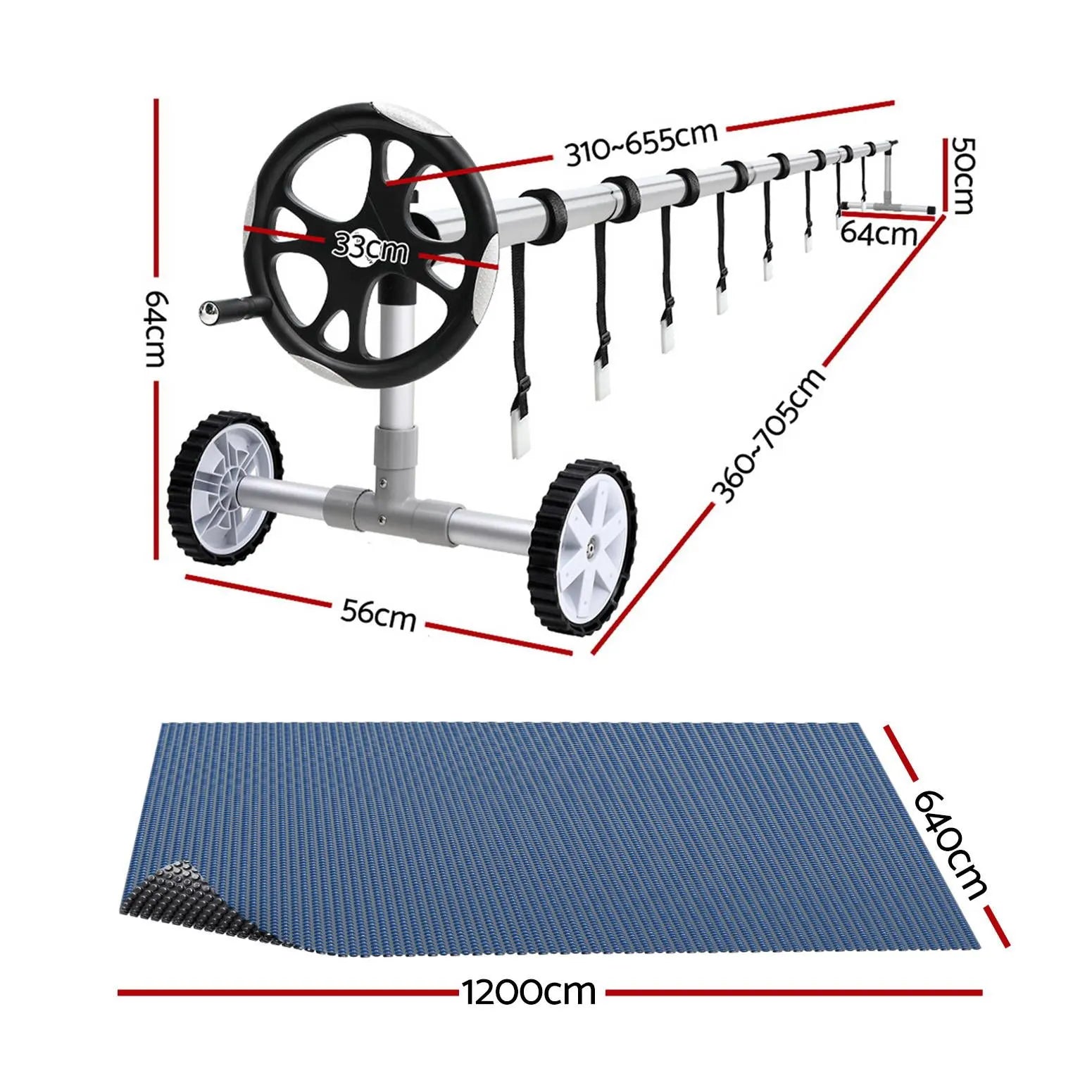 Aqua Buddy Pool Cover 600 Micron 12x6.4m w/ Roller 6.55m Swimming Pools Black Solar Blanket - Image 2