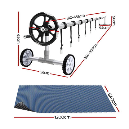 Aqua Buddy Pool Cover 600 Micron 12x6.4m w/ Roller 6.55m Swimming Pools Black Solar Blanket - Image 2