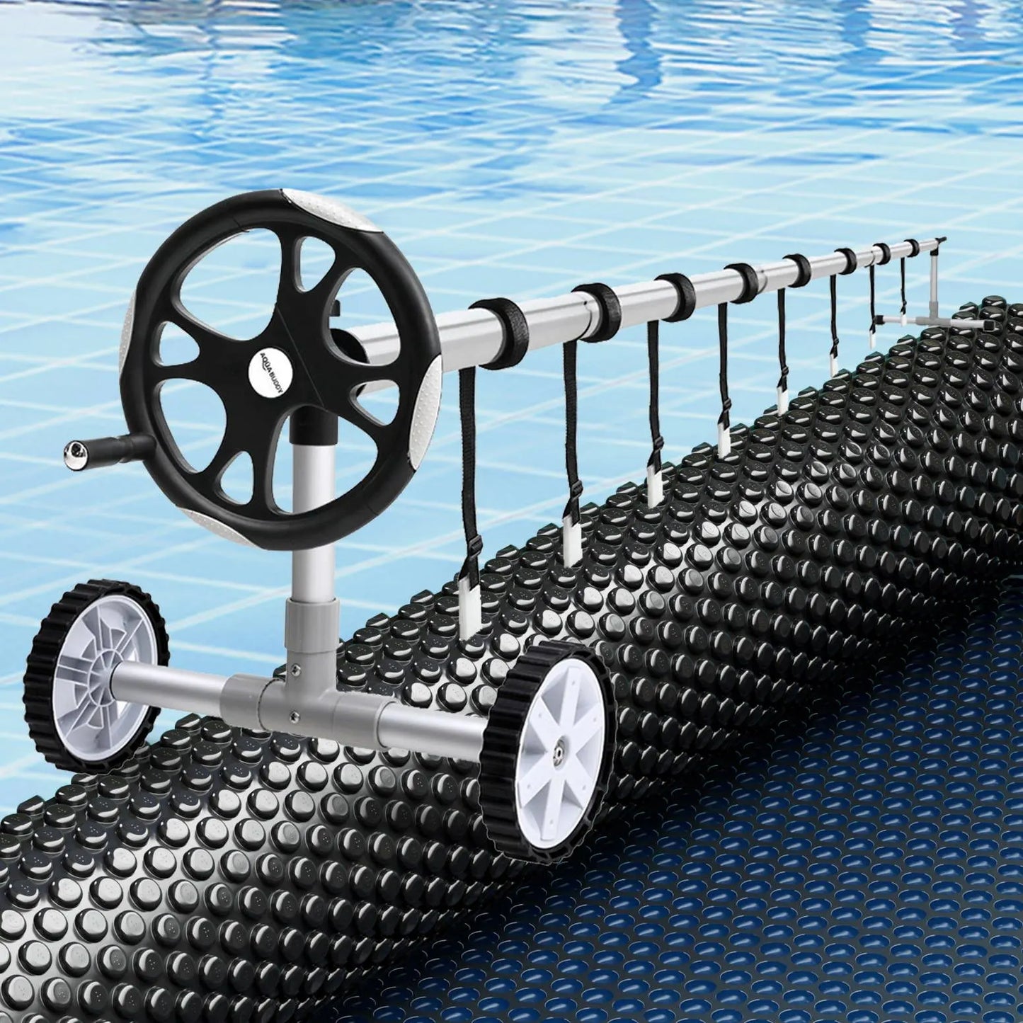 Aqua Buddy Pool Cover 600 Micron 12x6.4m w/ Roller 6.55m Swimming Pools Black Solar Blanket - Image 7