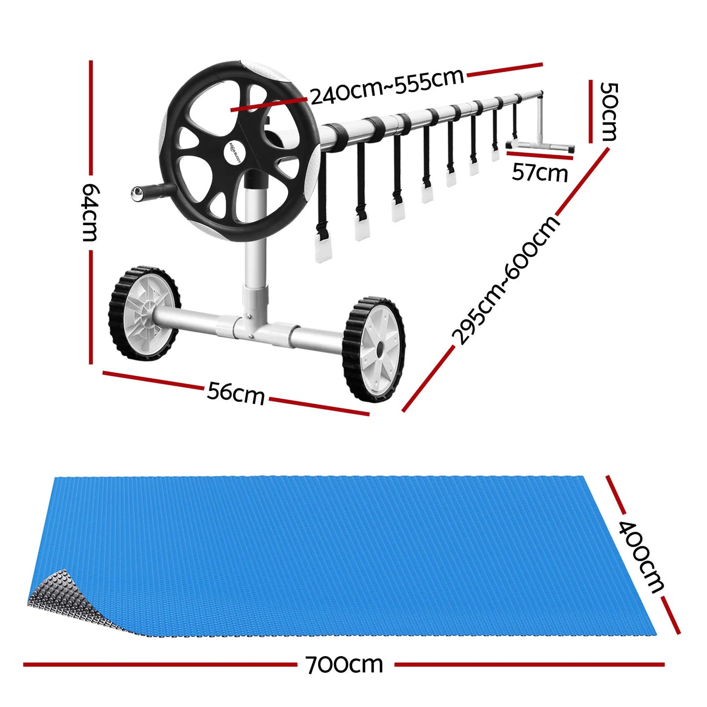 Aqua Buddy Pool Cover 600 Micron 7x4m w/ Roller 5.55m Swimming Pools Sliver Solar Blanket - Image 2