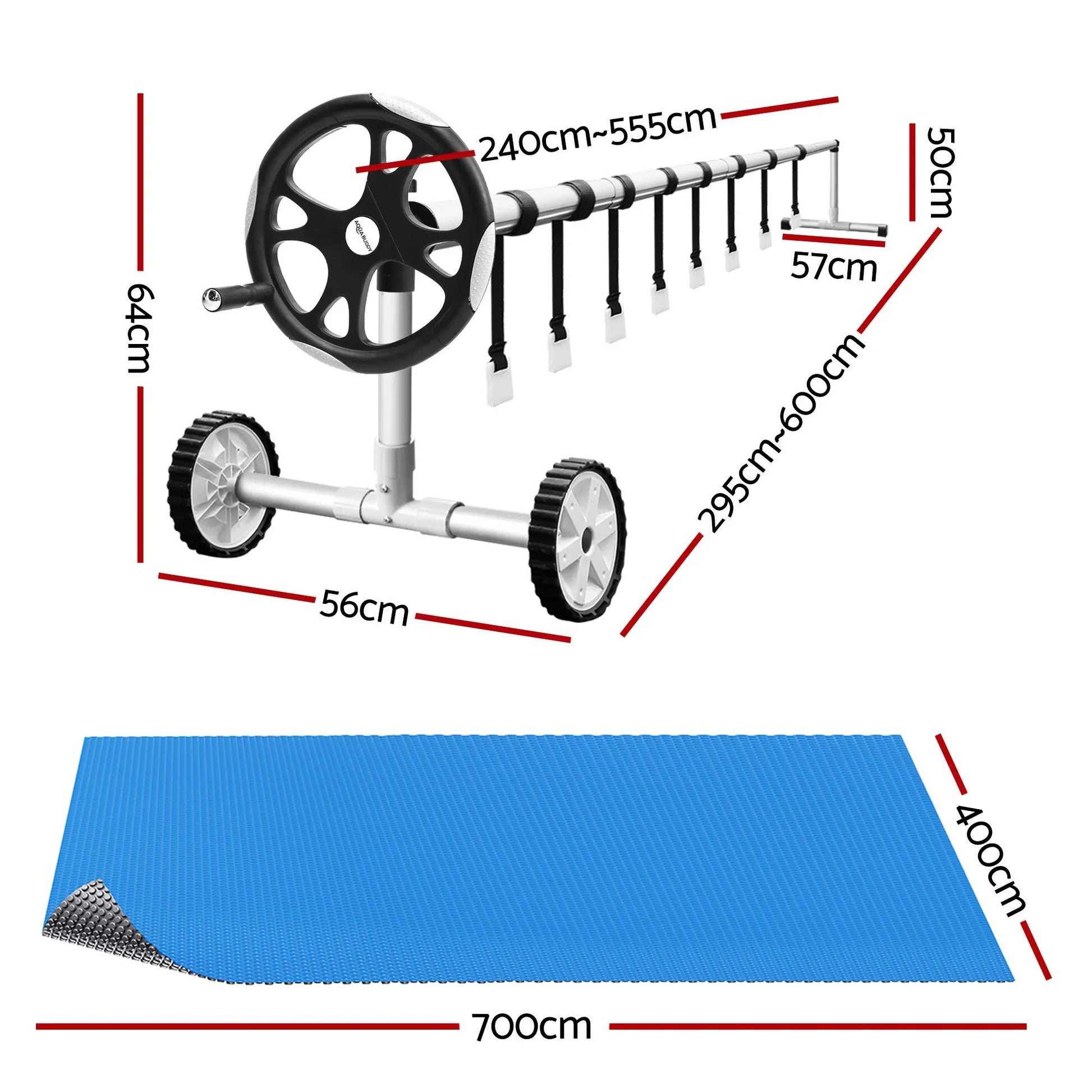 Aqua Buddy Pool Cover 600 Micron 7x4m w/ Roller 5.55m Swimming Pools Sliver Solar Blanket - Image 2