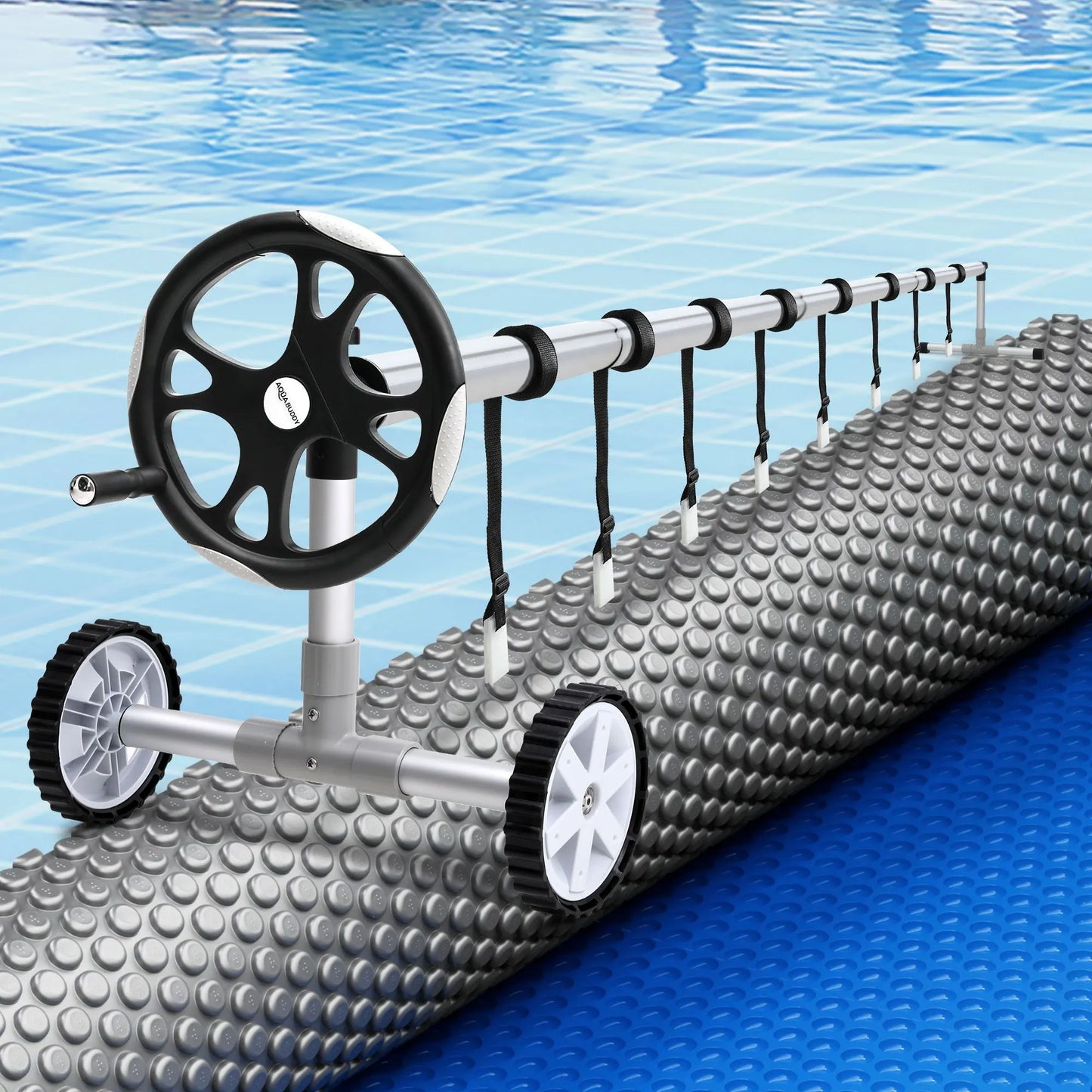 Aqua Buddy Pool Cover 600 Micron 7x4m w/ Roller 5.55m Swimming Pools Sliver Solar Blanket - Image 7