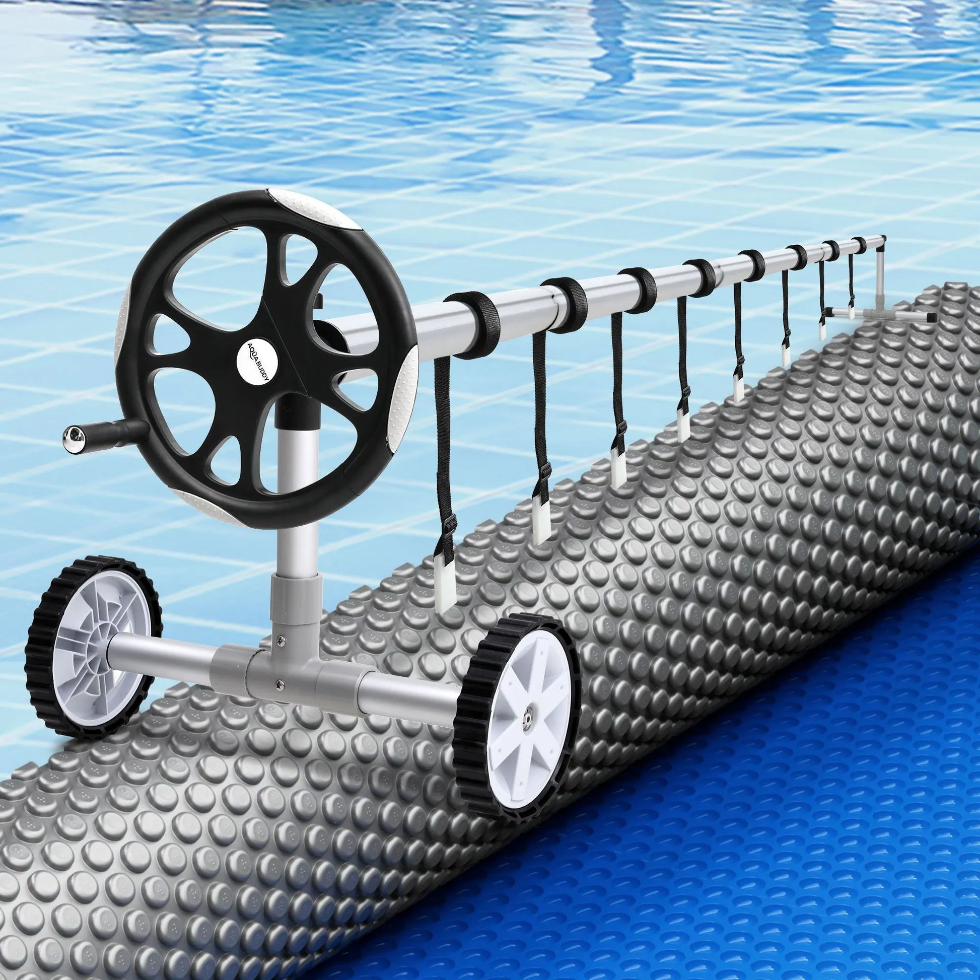 Aqua Buddy Pool Cover 600 Micron 7x4m w/ Roller 5.55m Swimming Pools Sliver Solar Blanket - Image 7