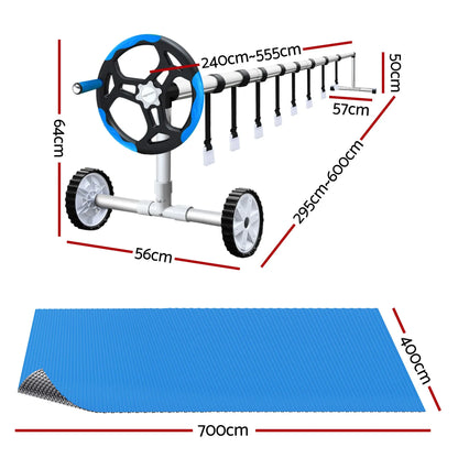 Aqua Buddy Pool Cover 600 Micron 7x4m w/ Blue Roller 5.55m Swimming Pools Sliver Solar Blanket - Image 2