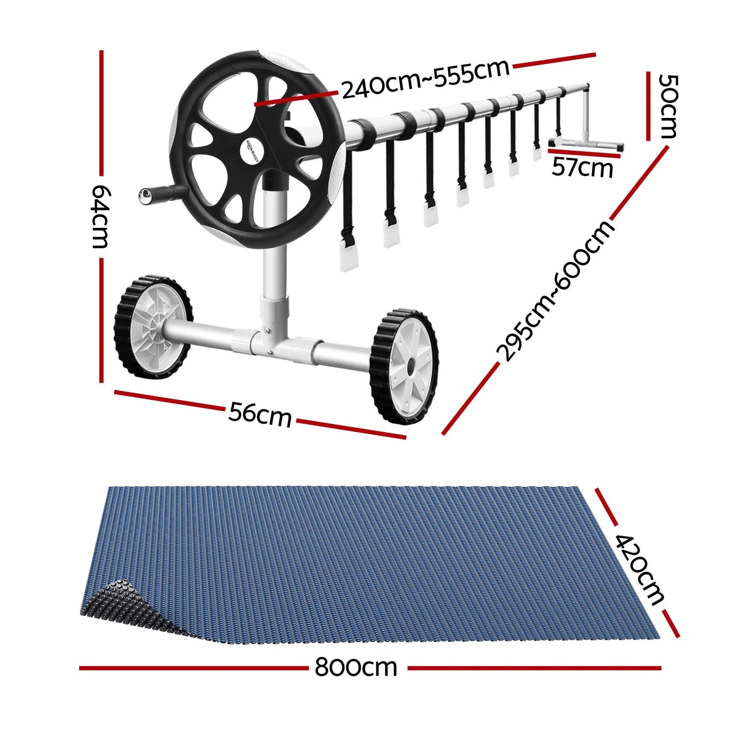 Aqua Buddy Pool Cover 600 Micron 8x4.2m w/ Roller 5.55m Swimming Pools Black Solar Blanket - Image 2