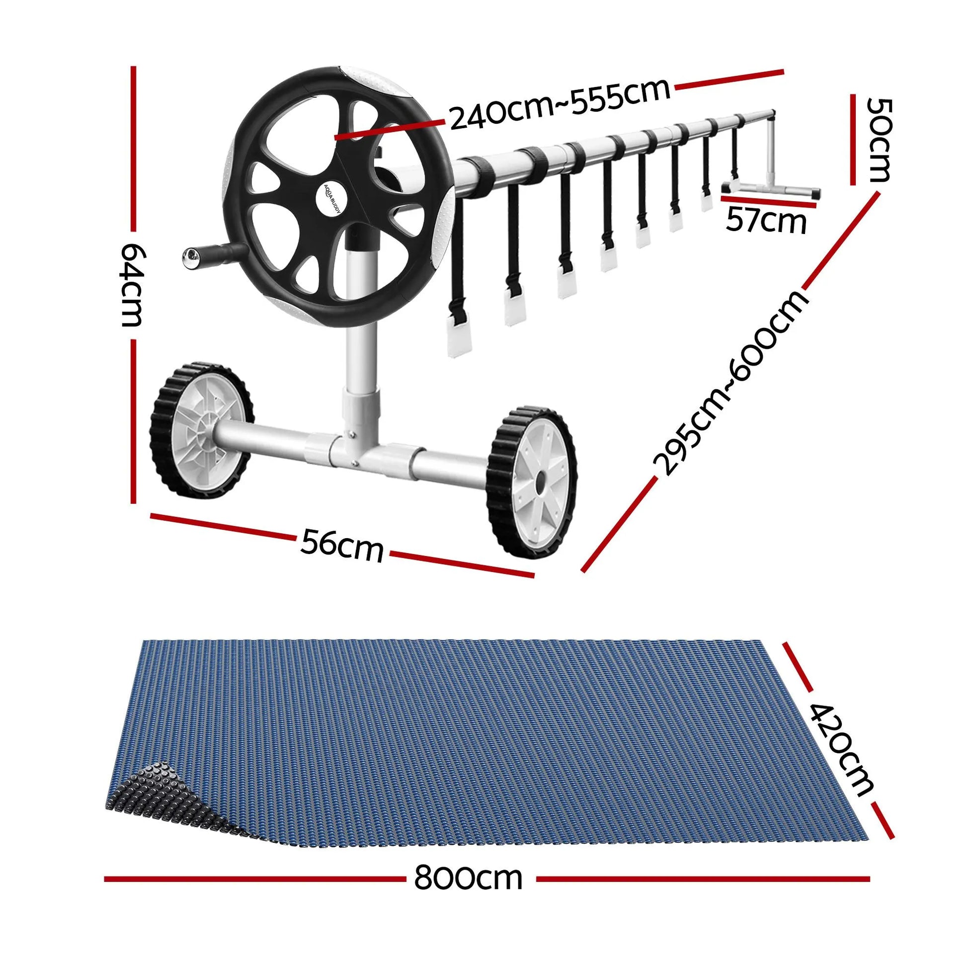Aqua Buddy Pool Cover 600 Micron 8x4.2m w/ Roller 5.55m Swimming Pools Black Solar Blanket - Image 2