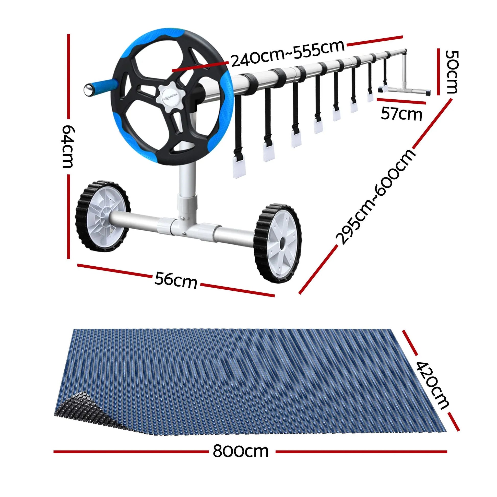 Aqua Buddy Pool Cover 600 Micron 8x4.2m w/ Blue Roller 5.55m Swimming Pools Black Solar Blanket - Image 2