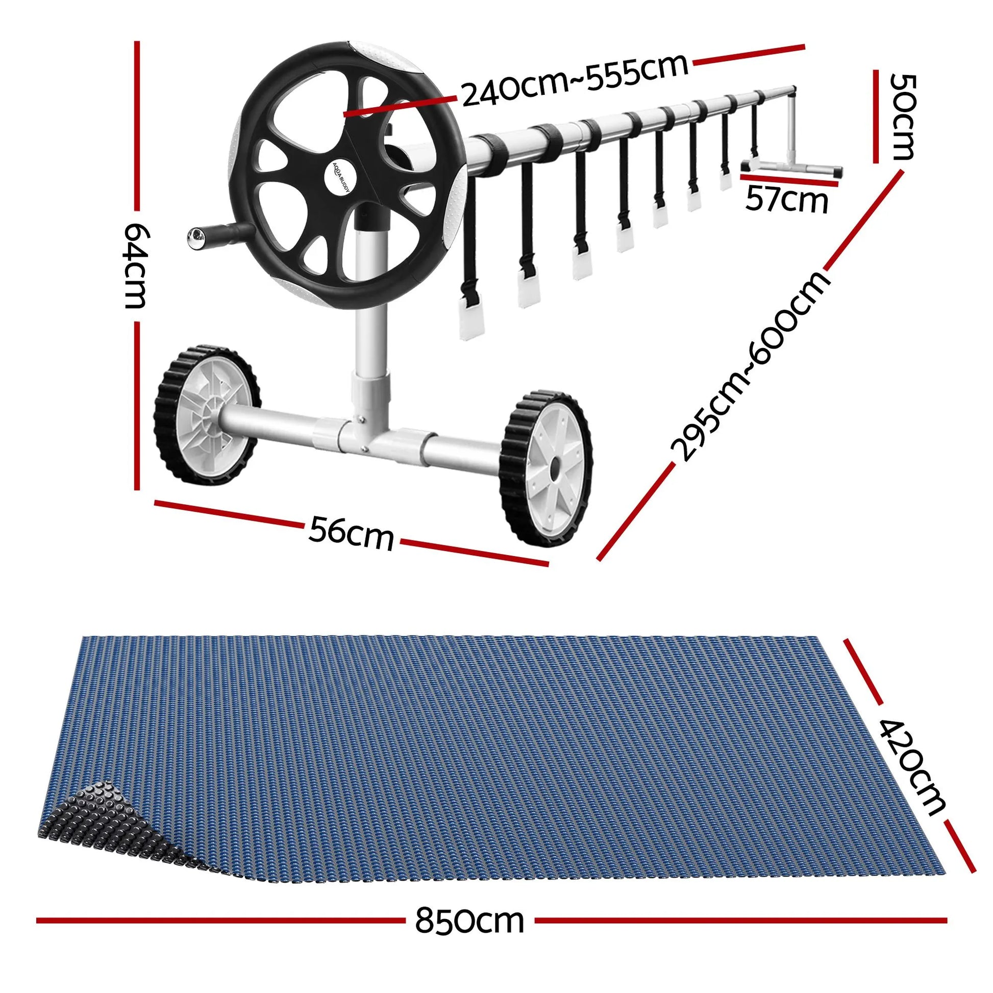 Aqua Buddy Pool Cover 500 Micron 8.5x4.2m w/ Roller 5.55m Swimming Pools Black Solar Blanket - Image 2