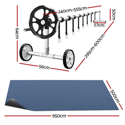Aqua Buddy Pool Cover 500 Micron 9.5x5m w/ Roller 5.55m Swimming Pools Black Solar Blanket - Image 2