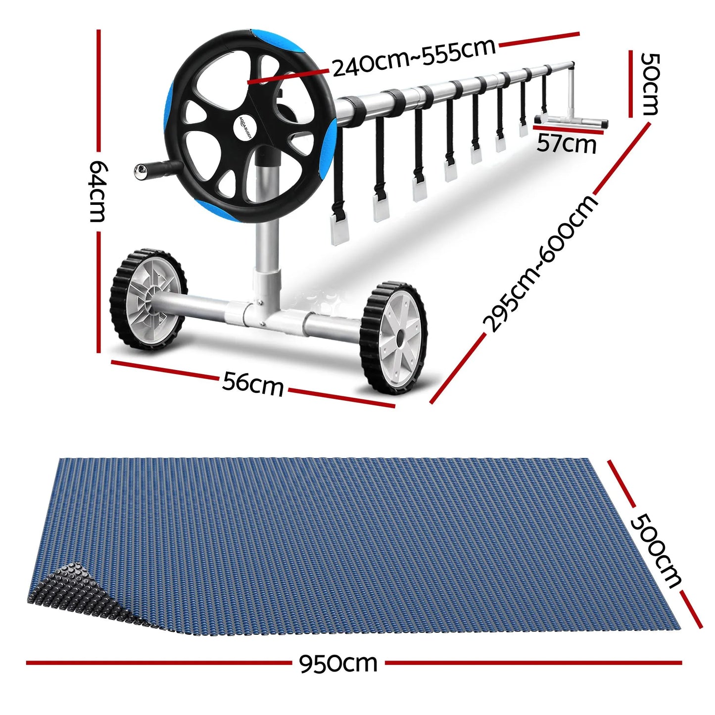 Aqua Buddy Pool Cover 500 Micron 9.5x5m w/ Blue Roller 5.55m Swimming Pools Black Solar Blanket - Image 2