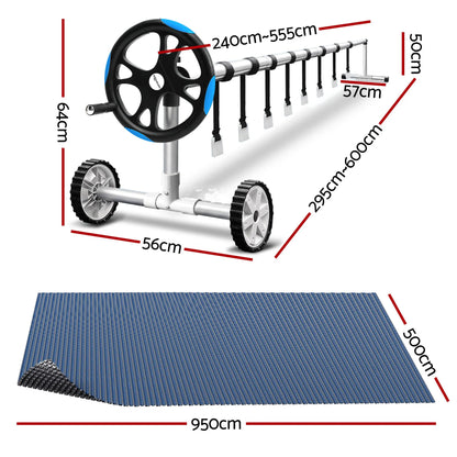 Aqua Buddy Pool Cover 500 Micron 9.5x5m w/ Blue Roller 5.55m Swimming Pools Black Solar Blanket - Image 2