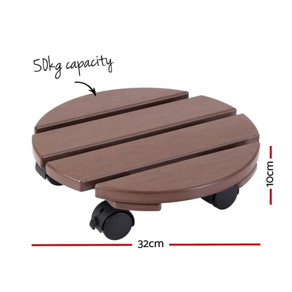 Gardeon 2PC Plant Carts HDPE Plant Caddy With Lockable Wheels Rolling Brown - Image 2