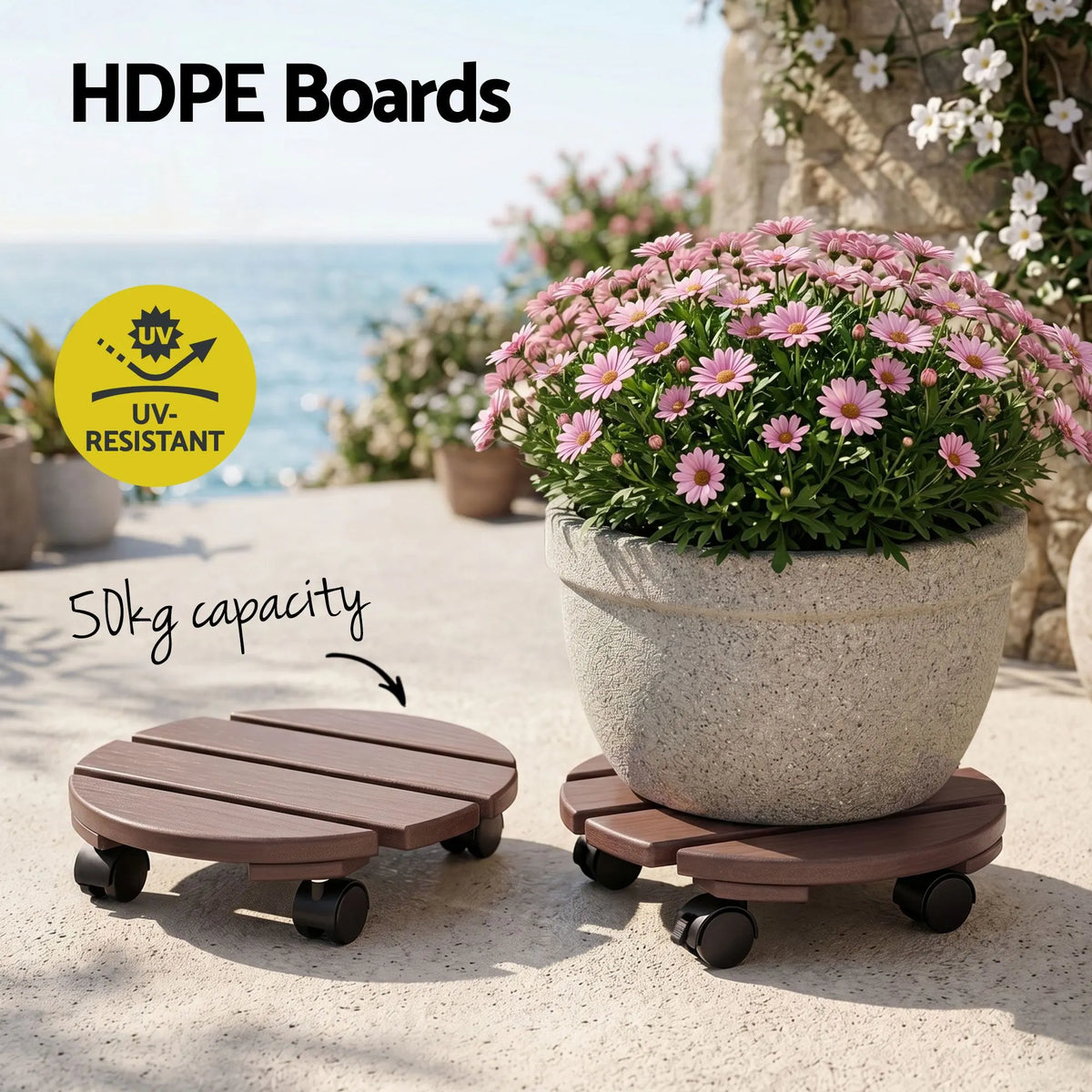 Gardeon 2PC Plant Carts HDPE Plant Caddy With Lockable Wheels Rolling Brown - Image 4