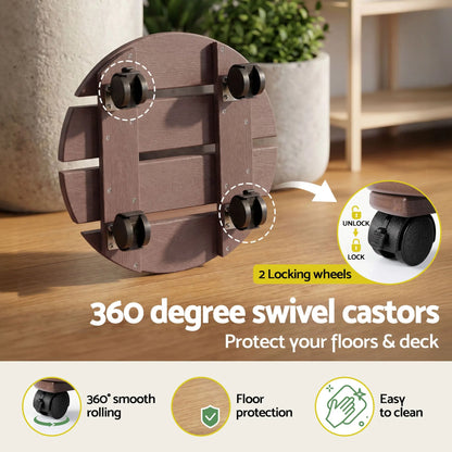 Gardeon 2PC Plant Carts HDPE Plant Caddy With Lockable Wheels Rolling Brown - Image 5