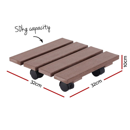 Gardeon 2PC Plant Carts HDPE Plant Caddy With Lockable Wheels Rolling Brown - Image 2