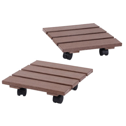 Gardeon 2PC Plant Carts HDPE Plant Caddy With Lockable Wheels Rolling Brown - Image 3