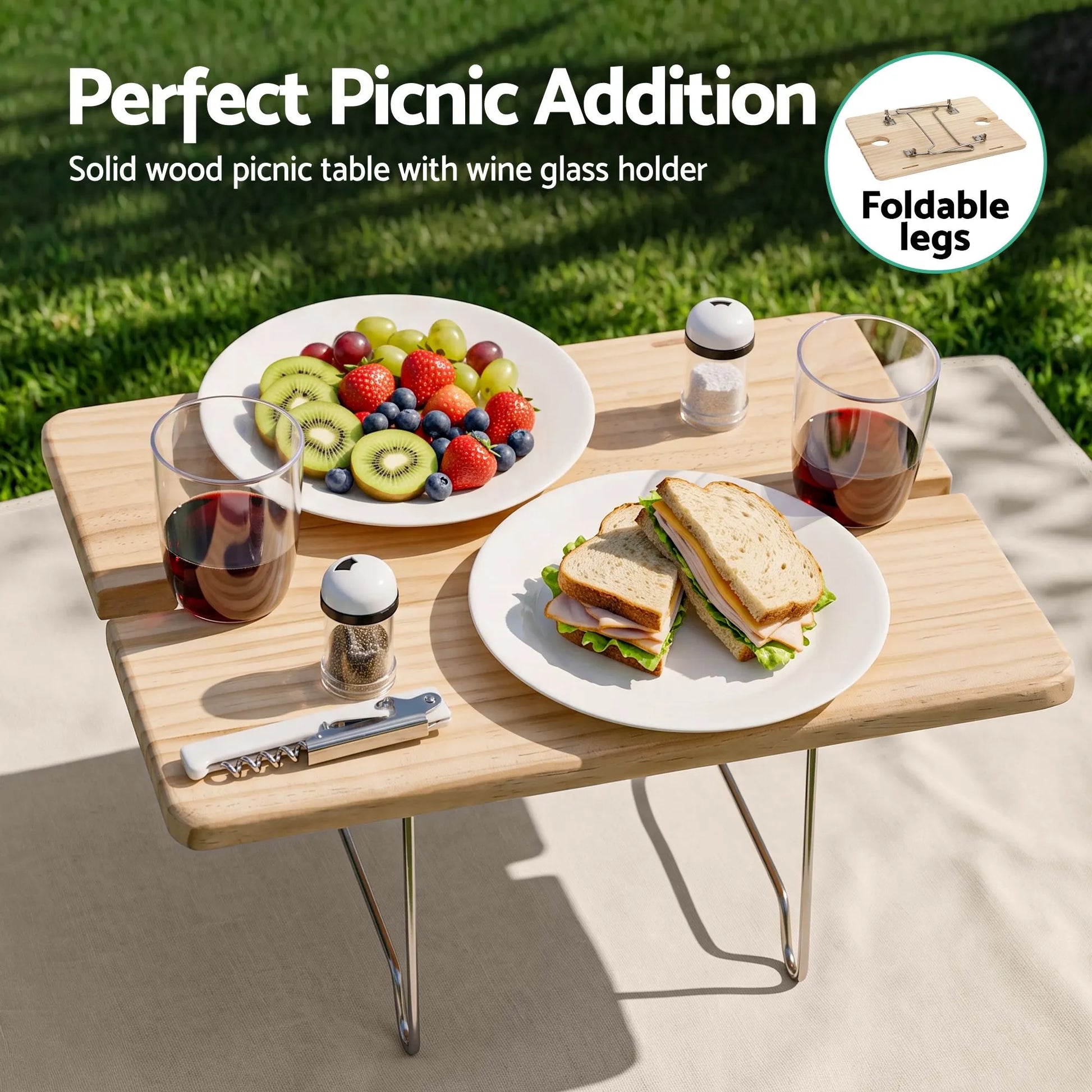Alfresco 2 Person Insulated Picnic Basket Set with Foldable Wood Table Mat - Image 3