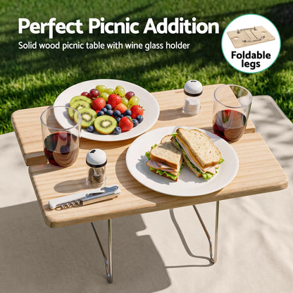 Alfresco 2 Person Insulated Picnic Basket Set with Foldable Wood Table Mat - Image 3