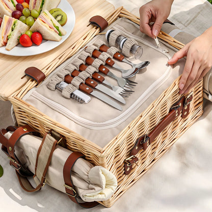 Alfresco 2 Person Insulated Picnic Basket Set with Foldable Wood Table Mat - Image 5