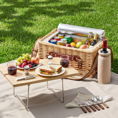 Alfresco 2 Person Insulated Picnic Basket Set with Foldable Wood Table Mat - Image 9