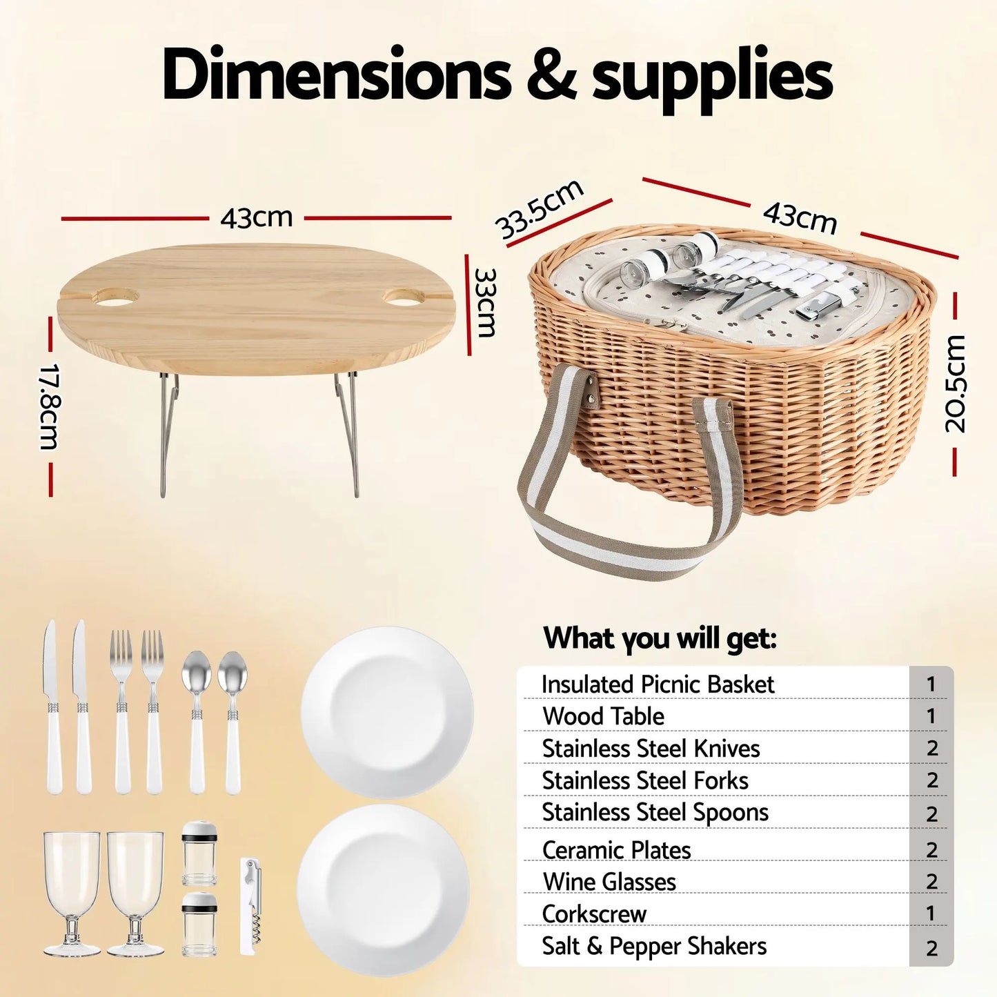 Alfresco 2 Person Insulated Picnic Basket Set with Foldable Wood Table - Image 2