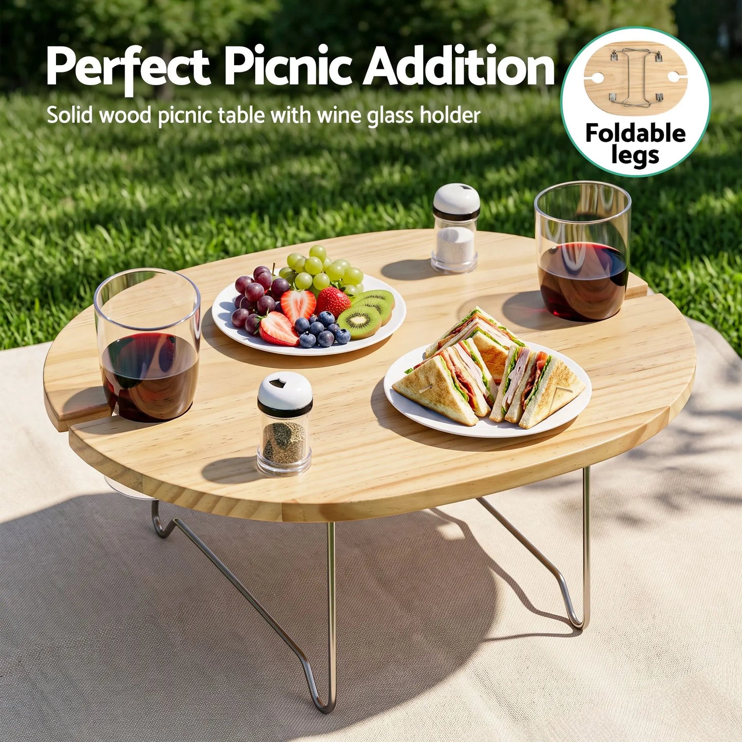 Alfresco 2 Person Insulated Picnic Basket Set with Foldable Wood Table - Image 3