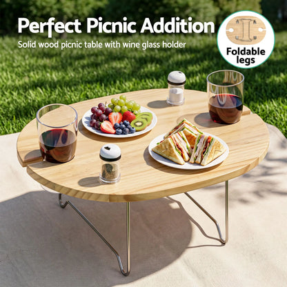 Alfresco 2 Person Insulated Picnic Basket Set with Foldable Wood Table - Image 3