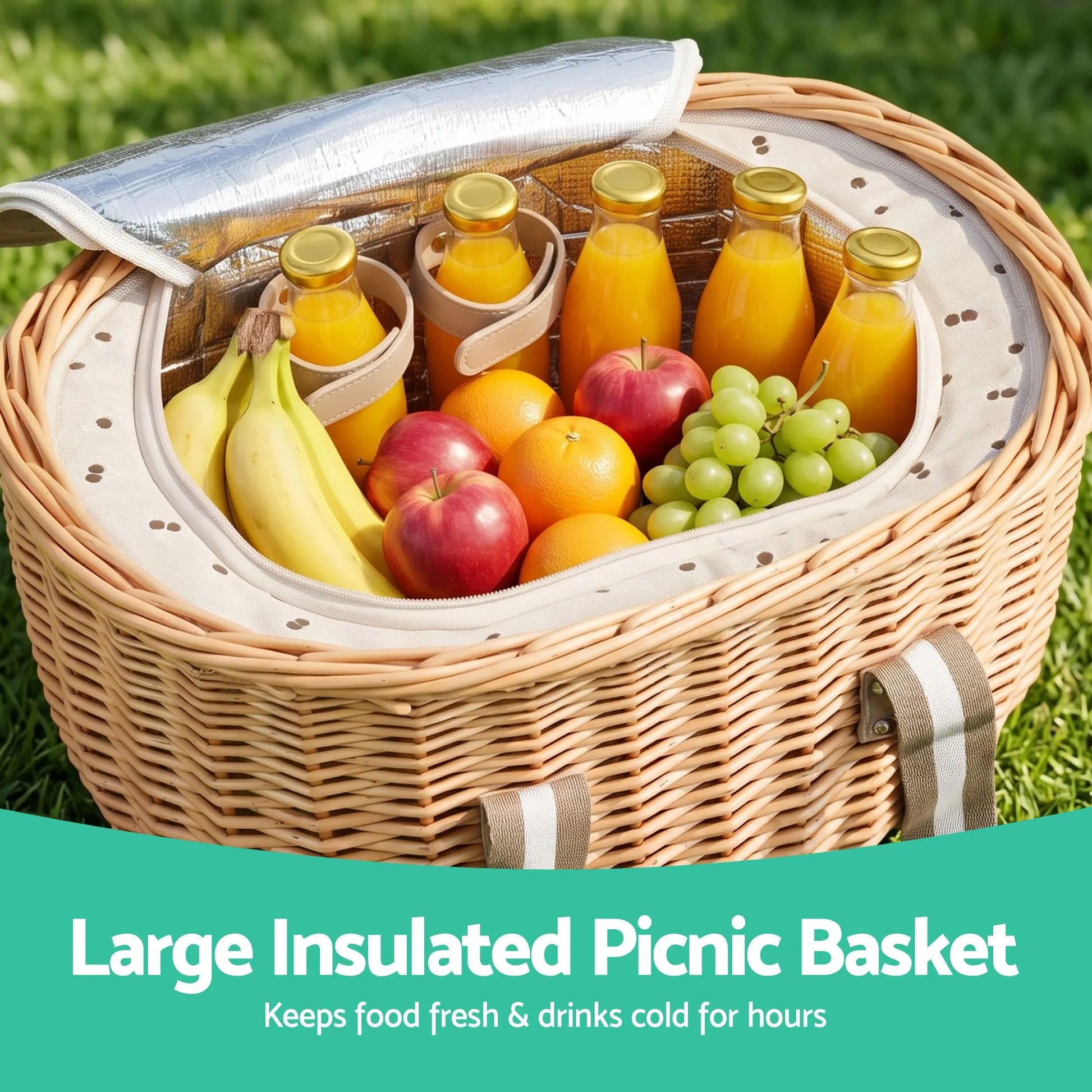 Alfresco 2 Person Insulated Picnic Basket Set with Foldable Wood Table - Image 4