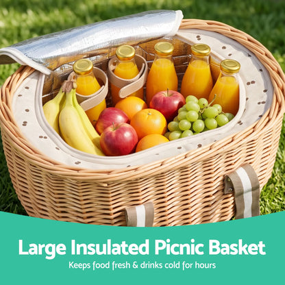 Alfresco 2 Person Insulated Picnic Basket Set with Foldable Wood Table - Image 4